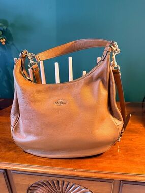 Coach Pebbled Leather Hobo in Saddle Brown with Gold Hardware